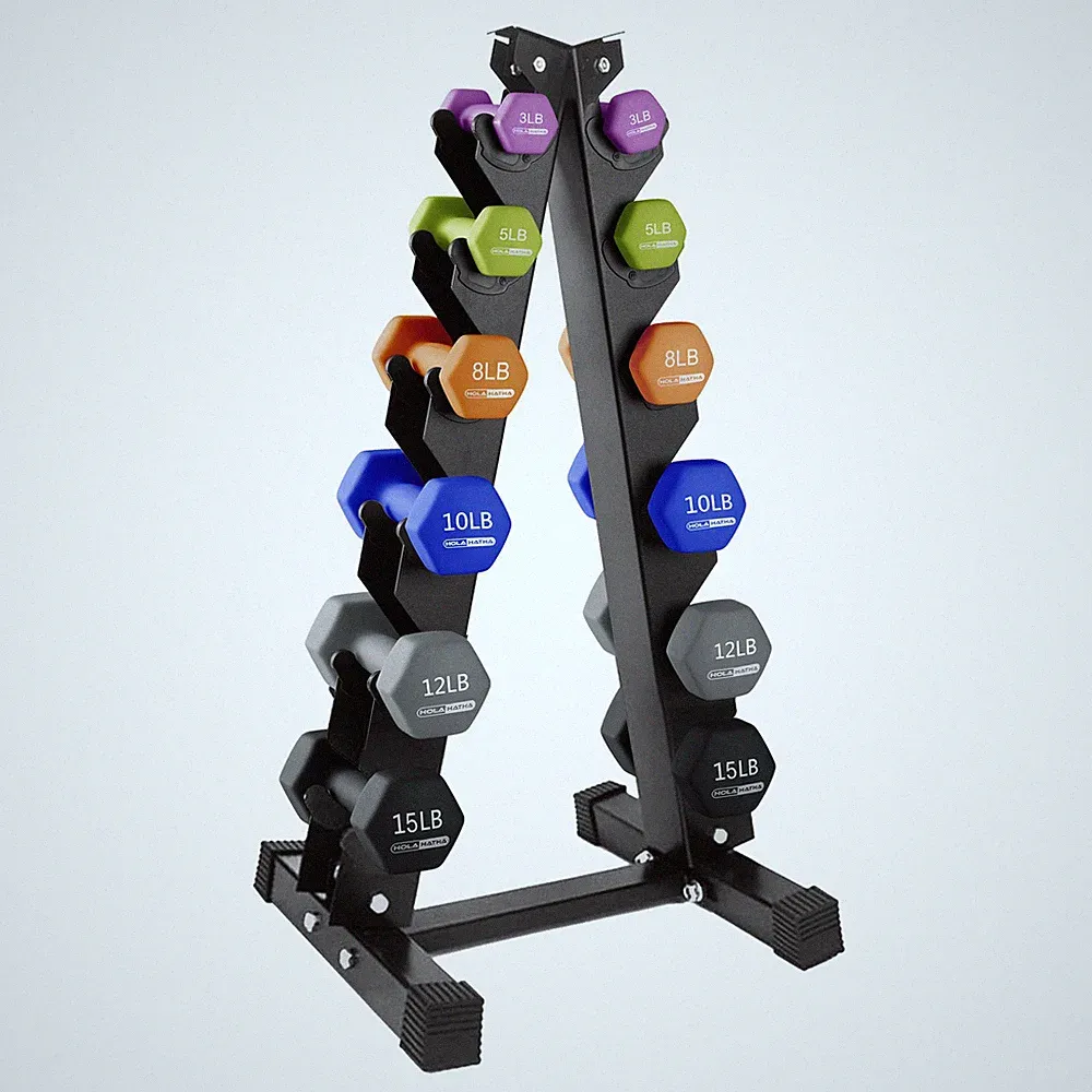 HolaHatha 3, 5, 8, 10, 12 & 15Lbs Neoprene Dumbbell Set w/Storage Rack(Open Box)