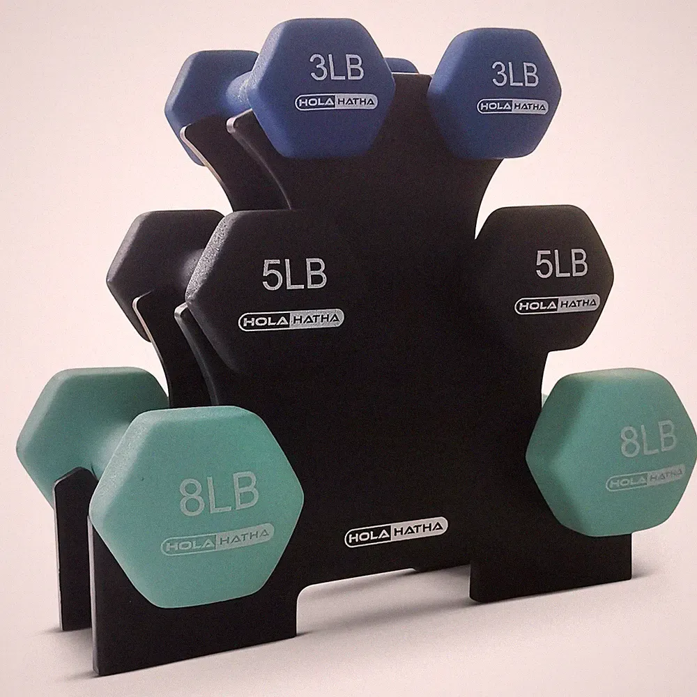 HolaHatha 3, 5, and 8 Pound Dumbbell Hand Weight Set with Storage Rack, Multi