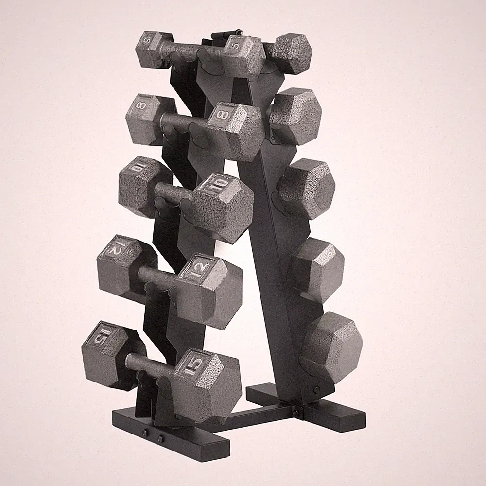 HolaHatha 5, 8, 10, 12 & 15 lb Cast Iron Dumbbell Free Hand Weight Set with Rack