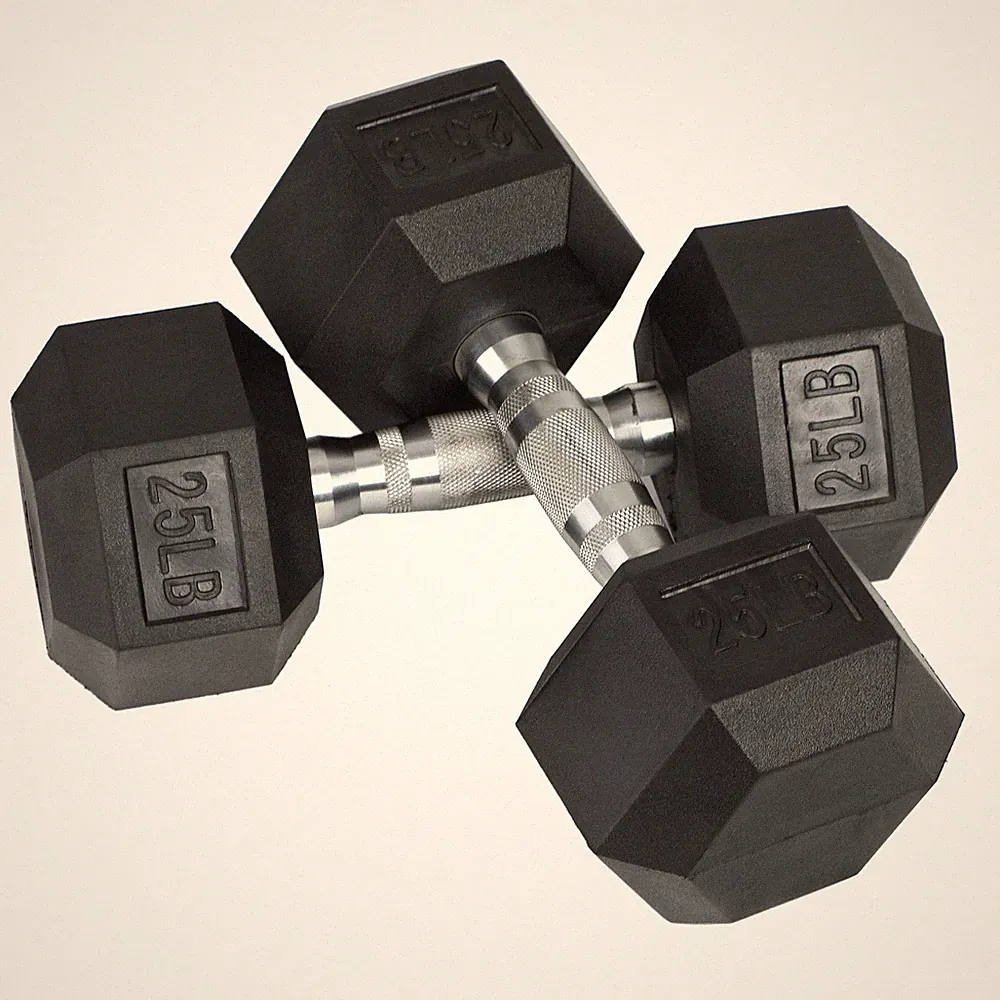 HolaHatha Iron Hexagonal Cast Exercise 25 lb Dumbbell Weights w/Contoured Grips