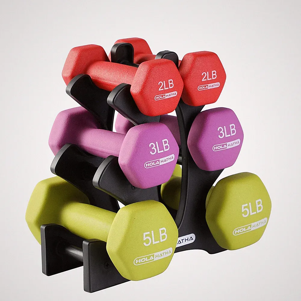HolaHatha Neoprene Dumbbell Free Hand Weight Set with Rack