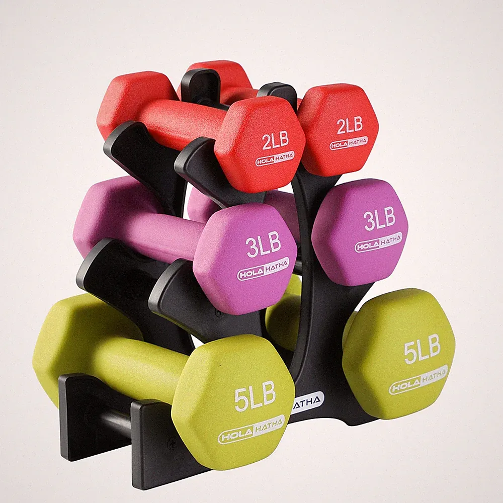 HolaHatha Neoprene Dumbbell Free Hand Weight Set with Rack