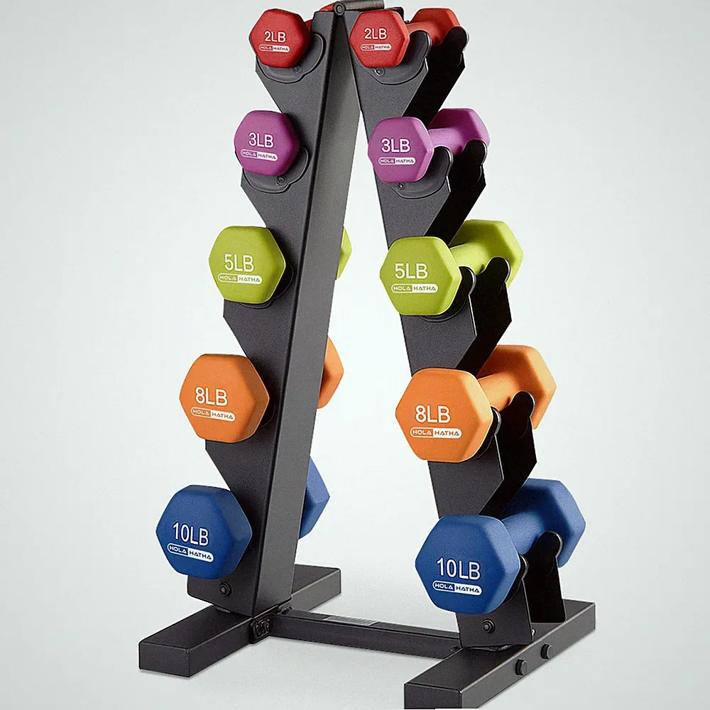 HolaHatha Neoprene Dumbbell Free Hand Weight Set with Storage Rack, Multicolor