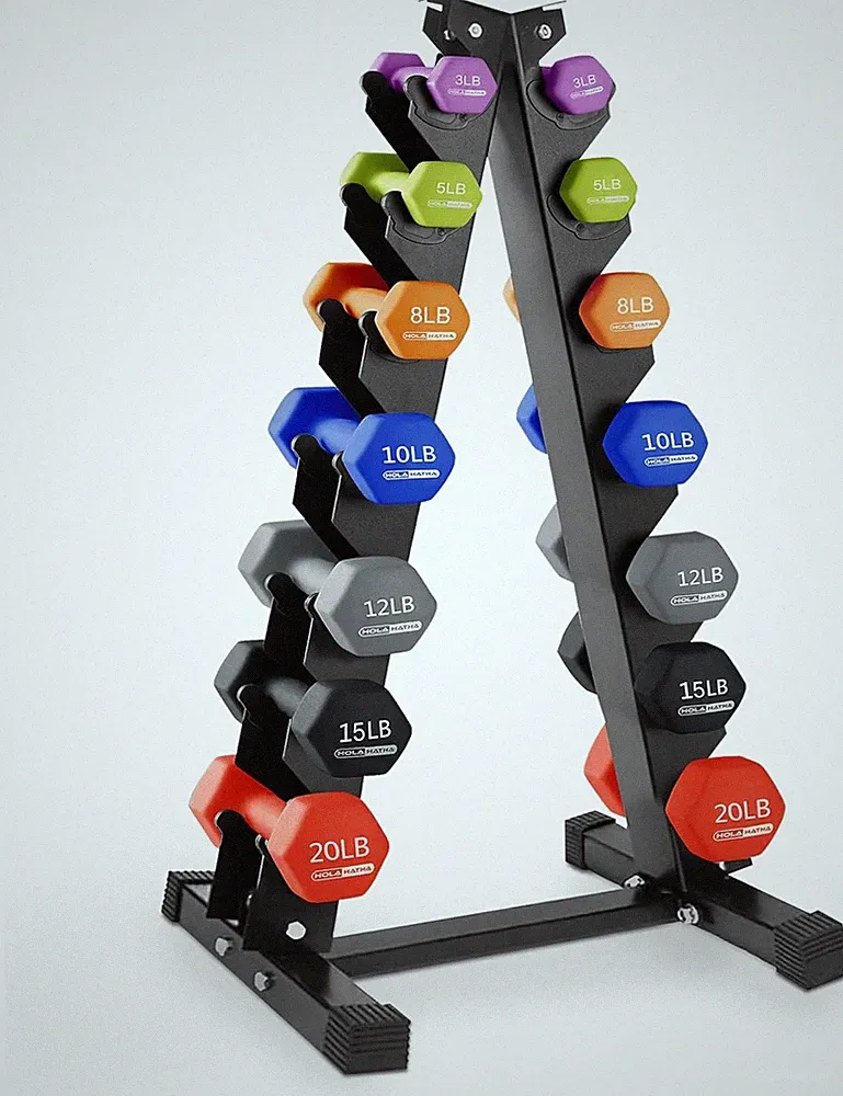 HolaHatha Neoprene Dumbbell Weights Set w/Rack, Home Gym Equipment - Portable We