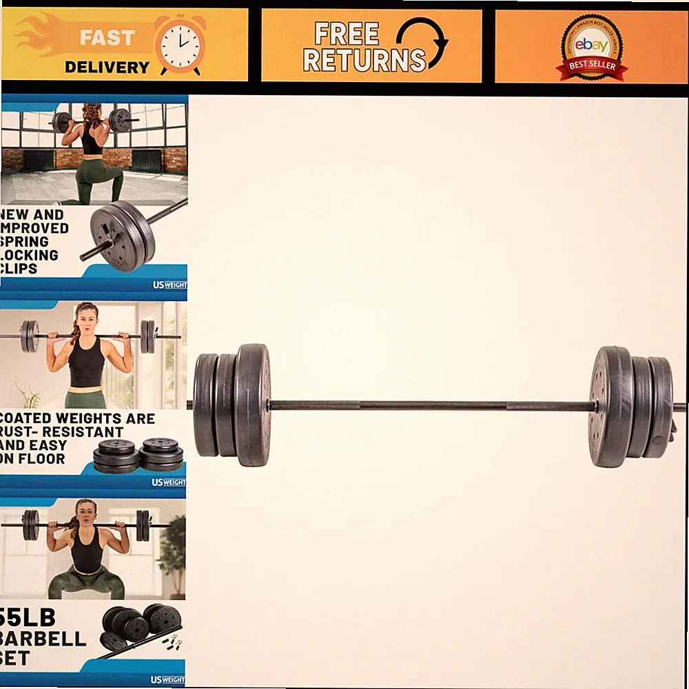 Home Gym Barbell Set - USA-Made Weight Set for Strength Training & Workouts