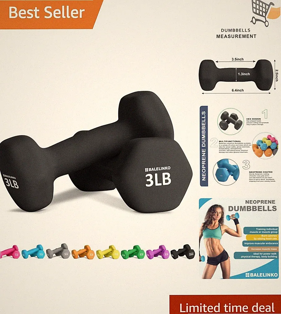 Home Gym Dumbbell Set Cast Iron Neoprene 3lb Non-Slip Grip Yoga Pilates