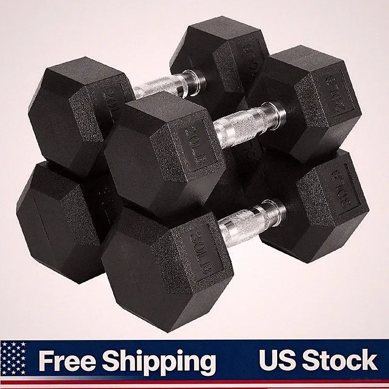 Home Gym Hex Dumbbell Set 100 Lb Rubber Encased Pair 20 30 lb Hand Weights
