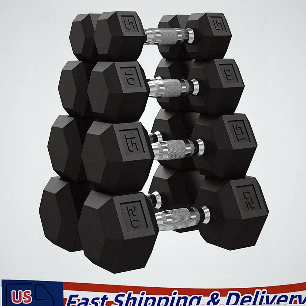 Home Gym Hex Dumbbell Set 100 Lb Rubber Encased Pair 5 10 15 20 lb Hand Weights