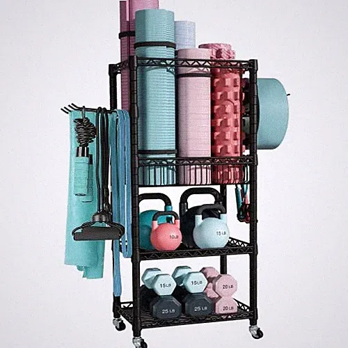 Home Gym Storage, 3 Tiers Workout Equipment Organizer with Single-Row Black