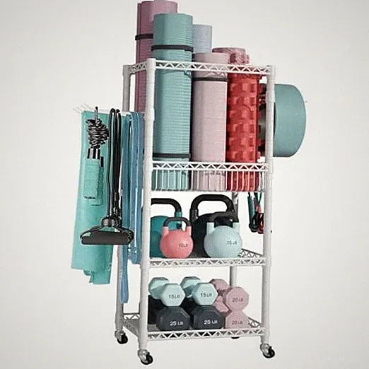 Home Gym Storage, 3 Tiers Workout Equipment Organizer with Single-Row White
