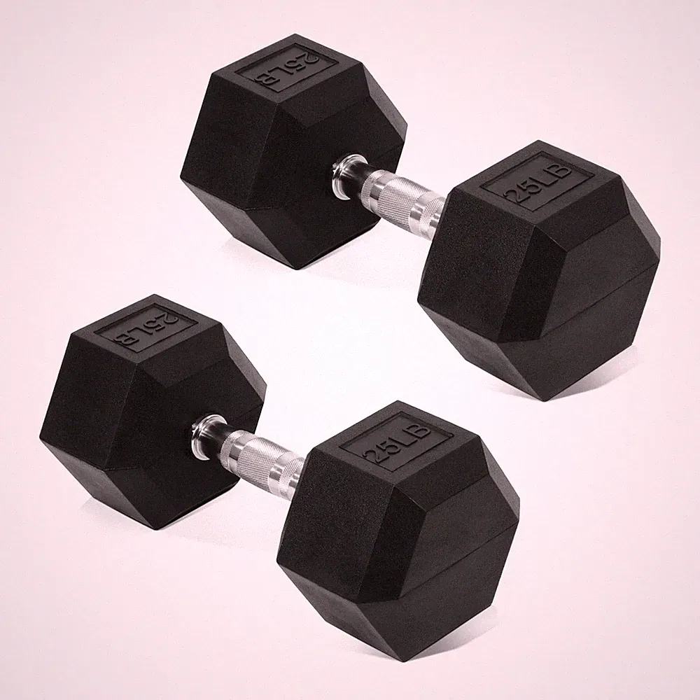 Home Gym Strength Training Dumbbells - 25 LB Pair Hex Cast Iron