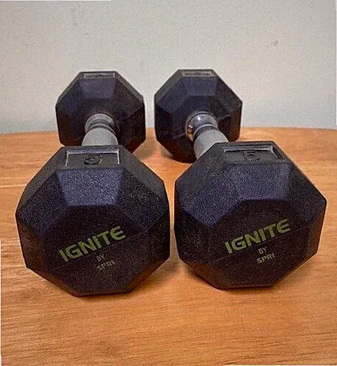 Ignite By SPRI Rubber Chrome Hex Hand Weight Dumbbell 5 Lb Pair Set 10 Lb Total