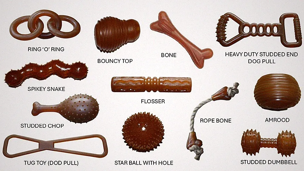IndiPets Rubber Toys for Dogs. 100% Organic Natural Rubber. PVC Free. New