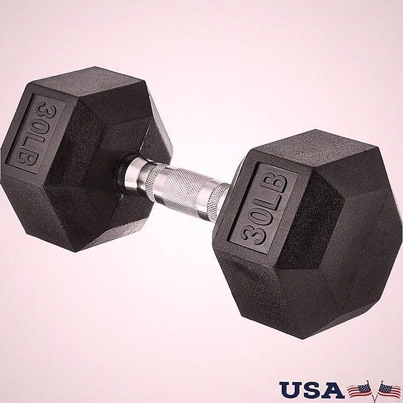 Individual Dumbbell Weight 13.4kg Cast Iron Rubber Coated Hexagon Non-Slip Grip