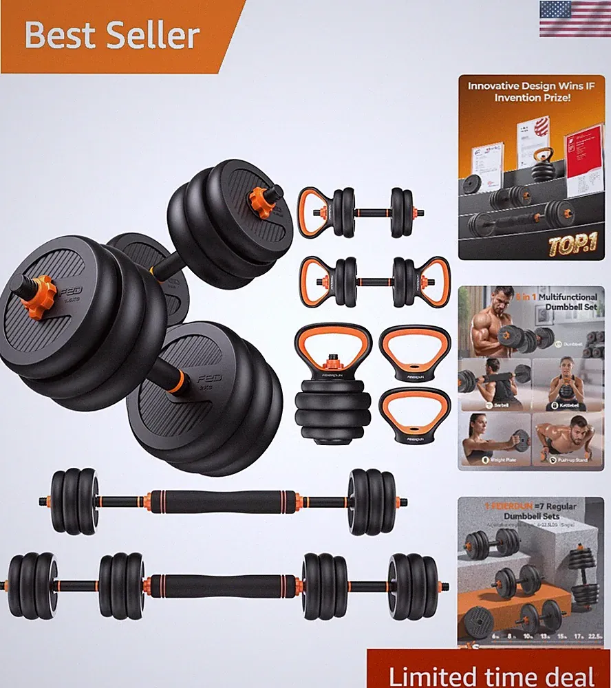 Innovative 5-in-1 Adjustable Dumbbells, Ideal for Full Body Fitness, 20-90lbs