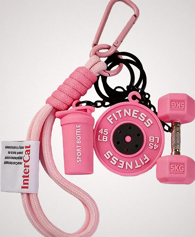 InterCat Fitness Keychain Set, Cute Silicone Dumbbell/Bottle/Weight Plate Charms