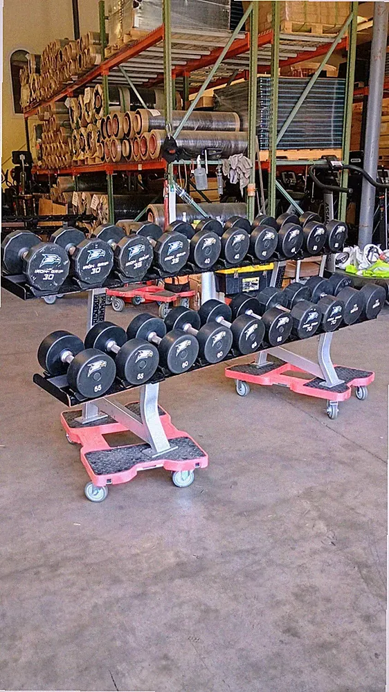 Iron Grip, Intek, Troy 30lb-125lb Urethane Dumbbell Set w/ Dumbbell Racks (USED)