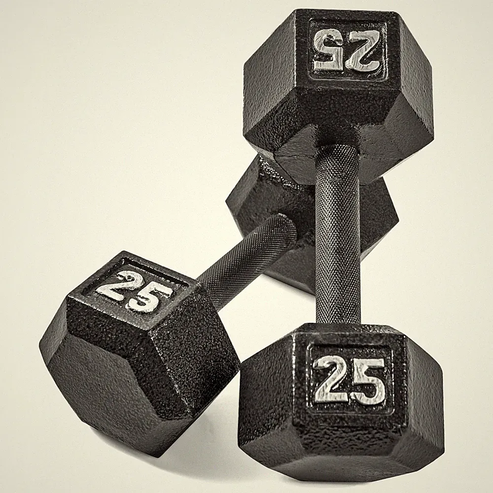 Iron Hex Dumbbell Weights Pair 25 lb Black CAP Barbell Cast