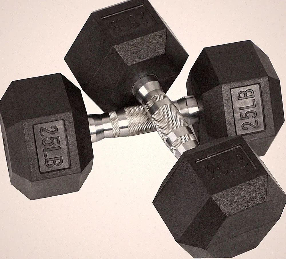 Iron Hexagonal Cast Exercise 25 lb Dumbbell Weights with Contoured Textured