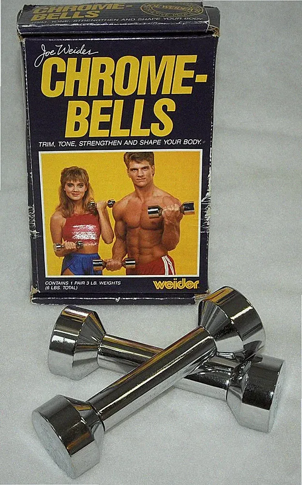 Joe Weider ~ Vintage - 3 lb Chrome Dumbbell SET of 2 w/ Original Box Fitness