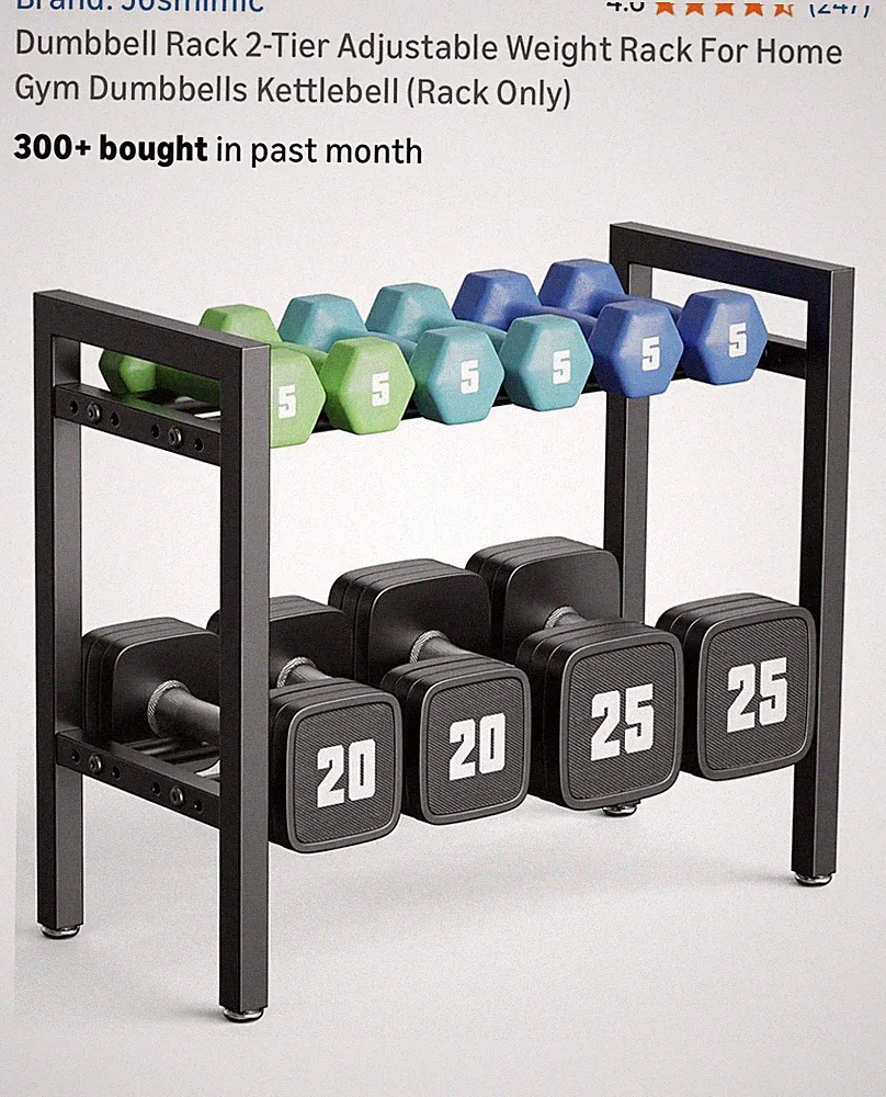 Josmimic Adjustable Space-Saving Metal Dumbbell Rack Black for Home Gym