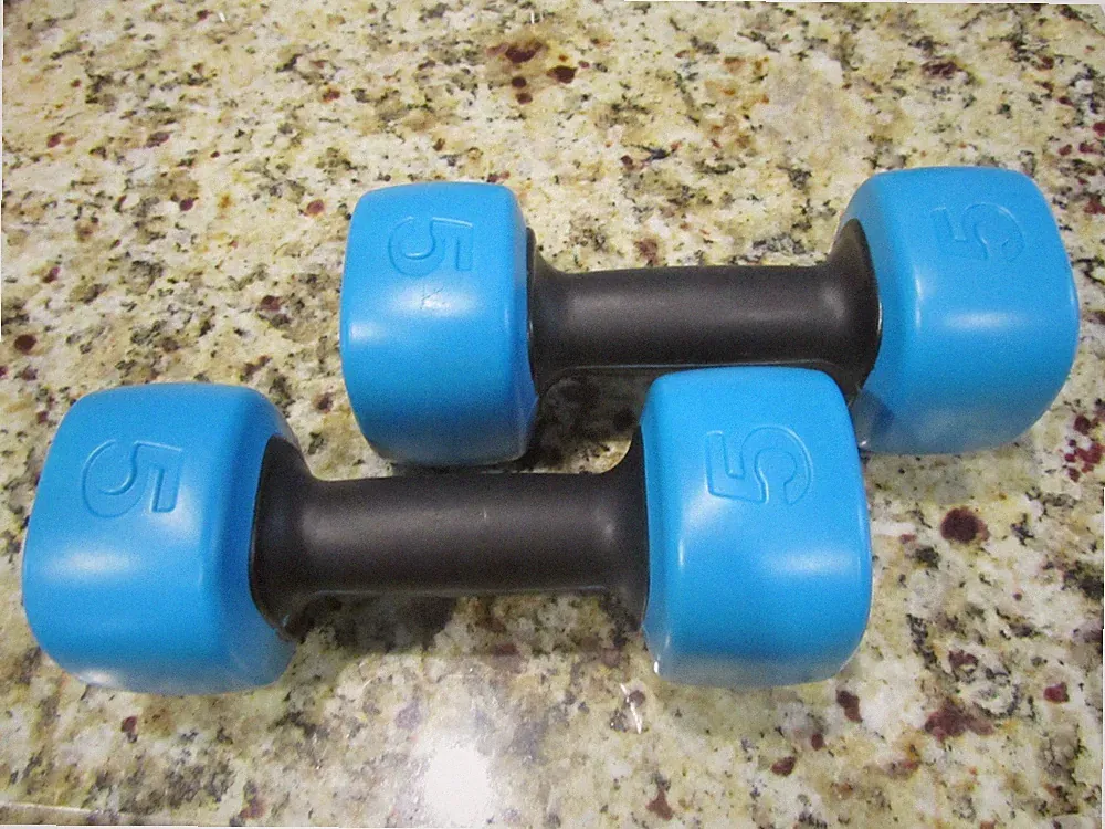 K34 One Set, two total, Plastic Coated Dumbbell Weights 5 lbs Each, Blue REDUCED