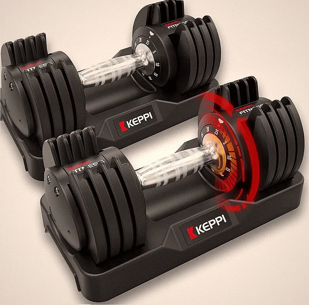 Keppi Adjustable Dumbbells Set-25lb/40lb/55lb/60lb, Anti-Slip Metal Fast Adjust