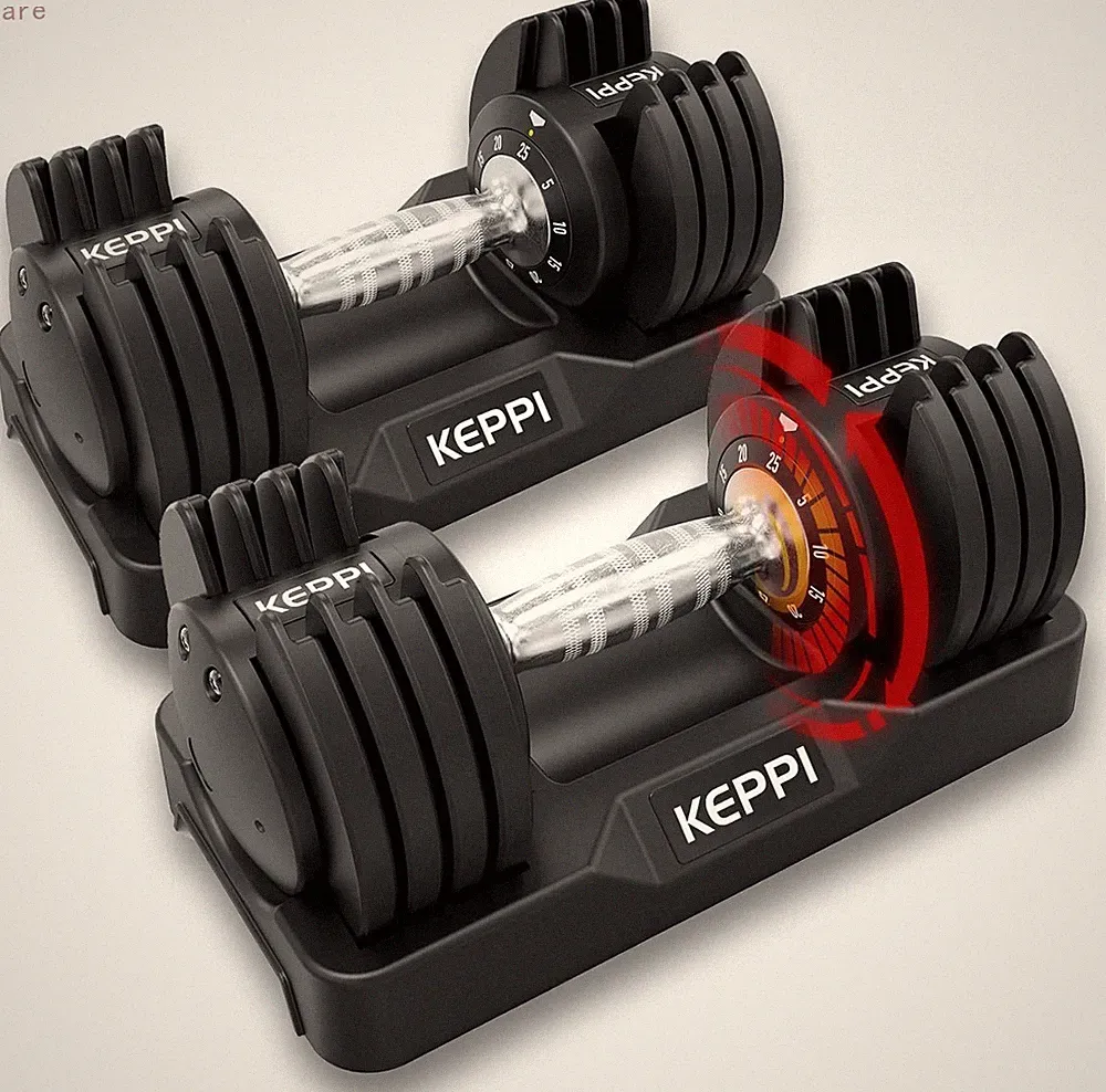 Keppi Adjustable Dumbbells Set-25lb, Anti-Slip Metal Fast Adjust Weight Handle