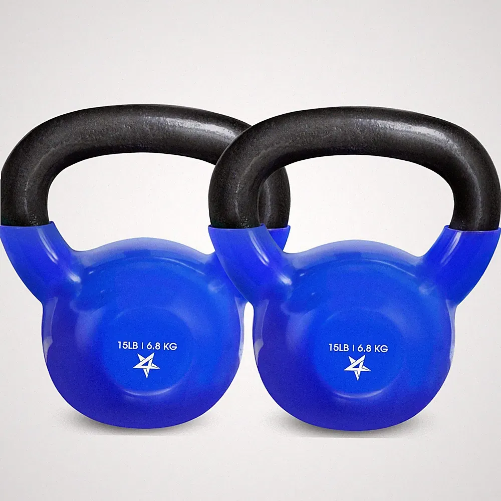 Kettlebell 15 lb Vinyl Coated Cast Iron Set of 2 Dark Blue DBD9 Yes4All Home