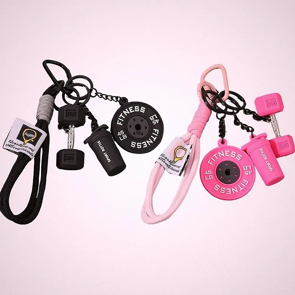 Kettlebell Dumbbell Keychain Silicone Keyring Metal Fitness Gym Keychain