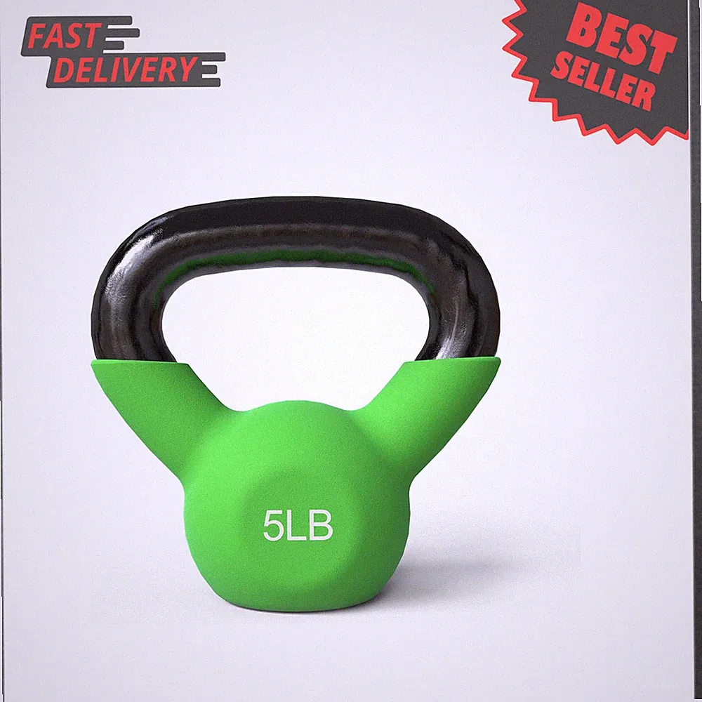 Kettlebells Neoprene Coated Cast Iron Set 5-30LB Wide Handle Flat Bottom for