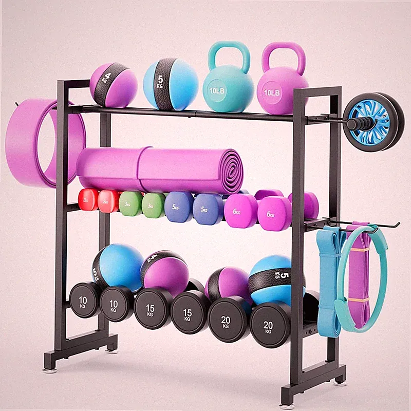 Kmuzawn Adjustable 3-Tier Dumbbell Rack Heavy-Duty Metal Weight Storage Stand