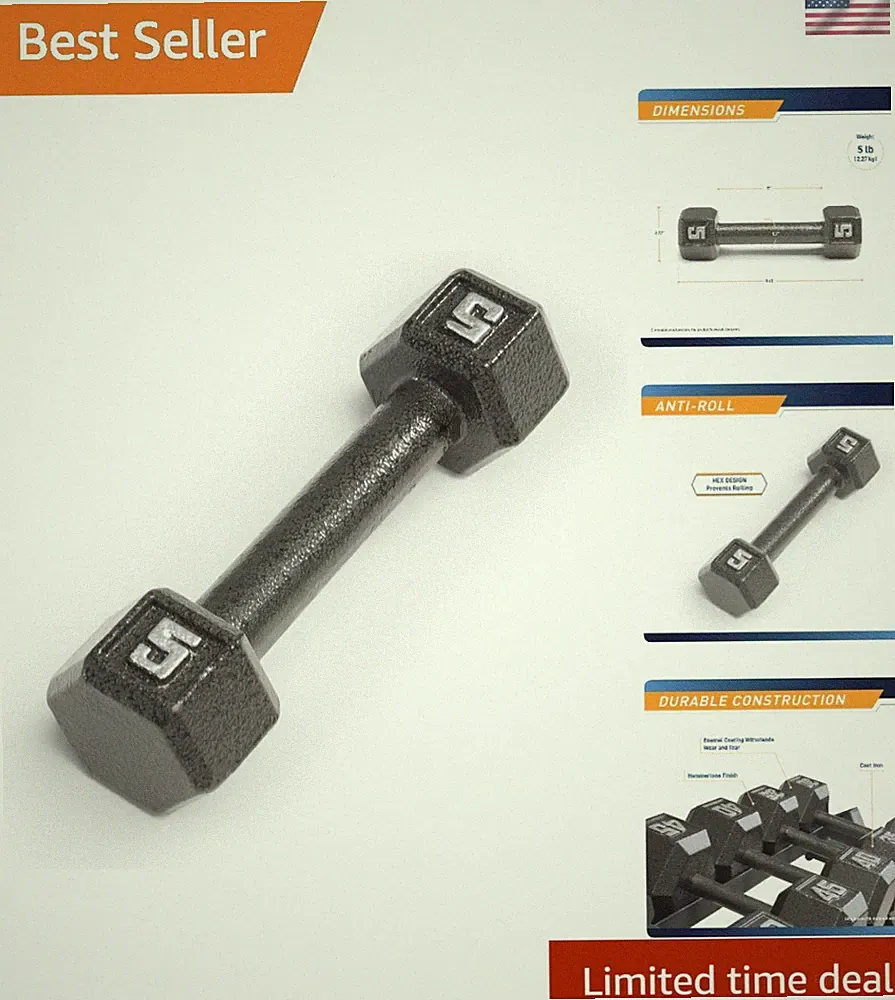 Knurled Handle Cast Iron Hex Dumbbell (Available 3-100 lbs) for Enhanced Grip