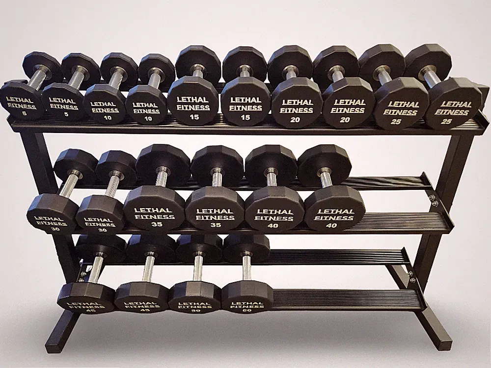 Lethal Fitness 12-Sided Urethane Dumbbell Set, 5-100 lb