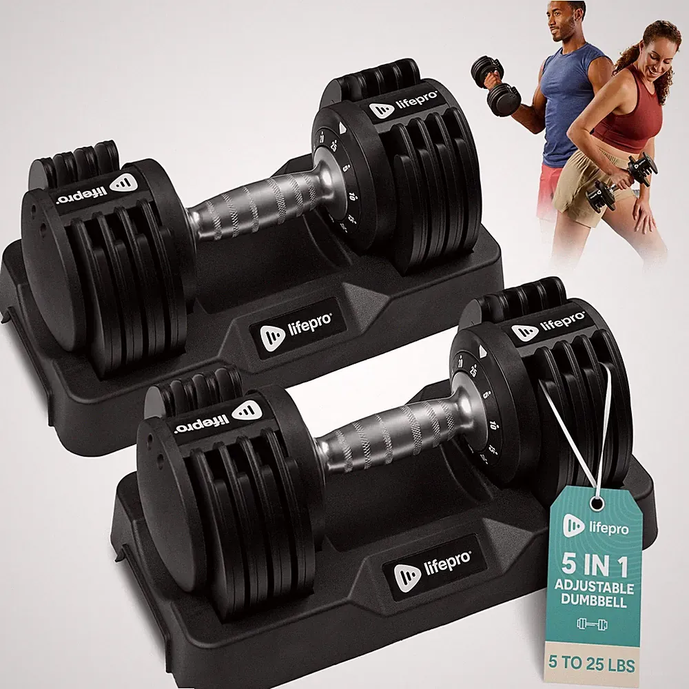 LifePro Adjustable Dumbbell Set – 525 lb Dumbbells Set of 2, Quick Change Rot...