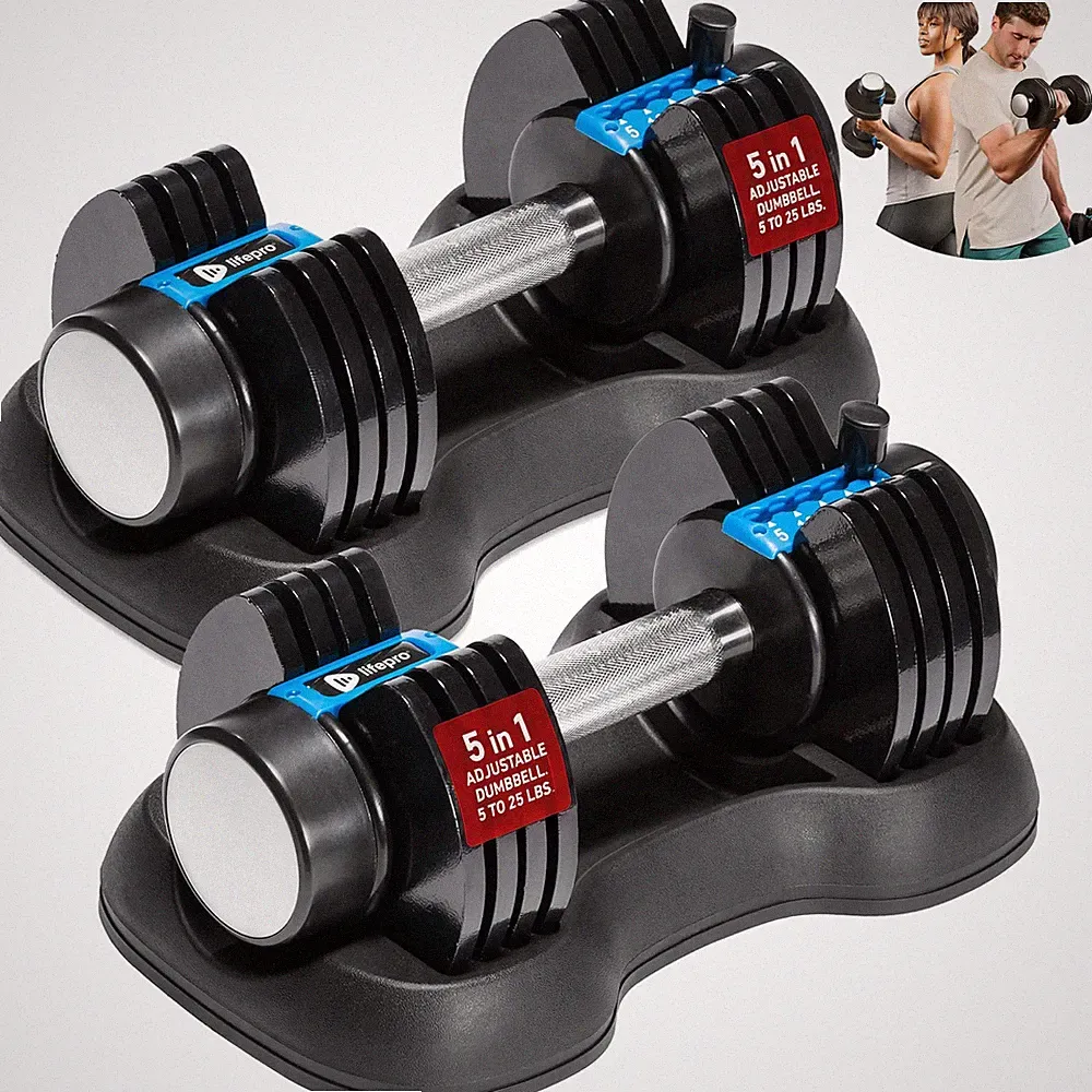 Lifepro Adjustable Dumbbells Weights for Home Gym 5-25 lbs Quick-Adjust Black