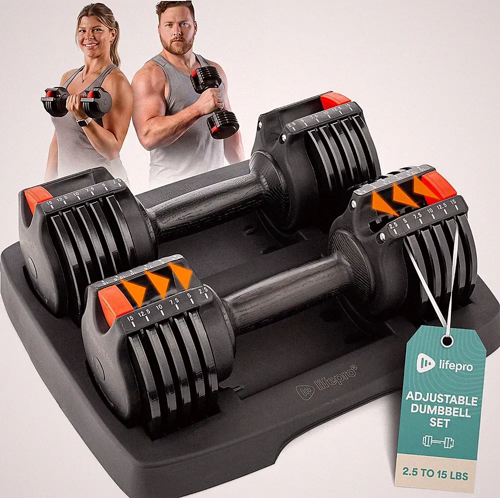 Lifepro Adjustable Dumbbells & Weights for Home Gym, Quick-Adjust
