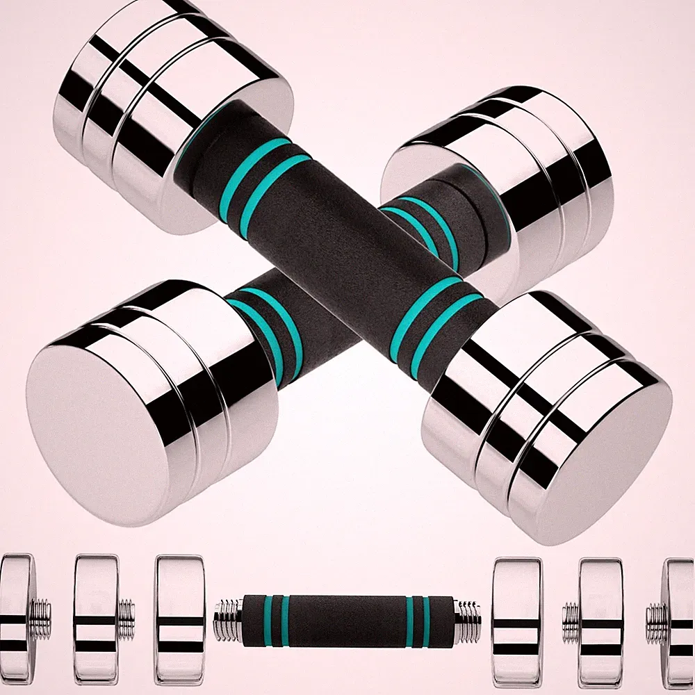 LIFERUN 5lb Steel Adjustable Dumbbell Set 3.15 inches x 6.69 inches, Silver