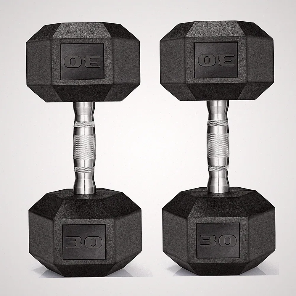 LIFERUN Dumbbells Rubber Coated Cast Iron Hex Black Dumbbell 30-85lb Free Wei...