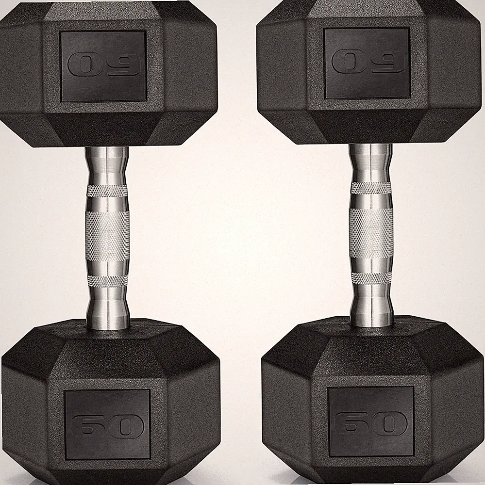 LIFERUN Dumbbells Rubber Coated Cast Iron Hex Black Dumbbell 30-85Lb Free Weight