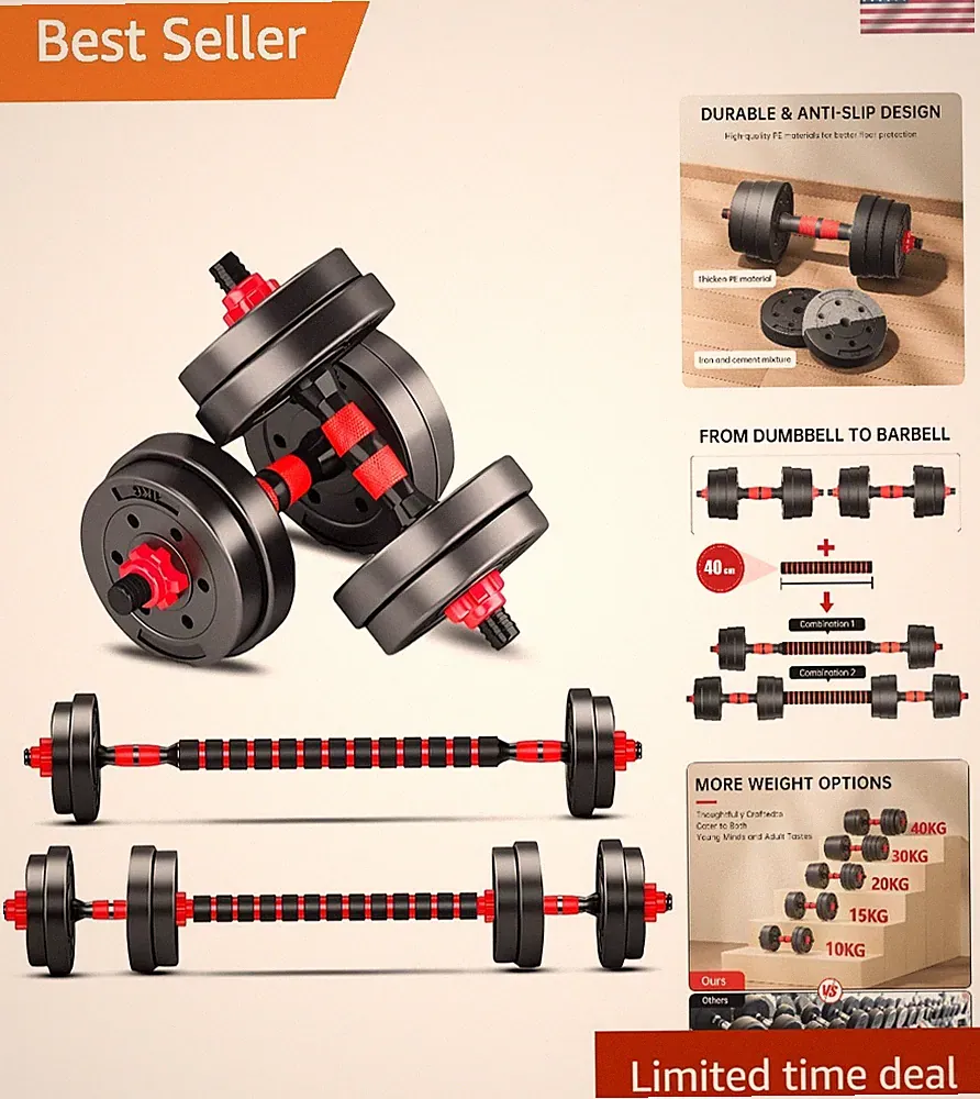 Lightweight 20lbs Adjustable Dumbbells Set of 2 for Home Fitness - Red Edition