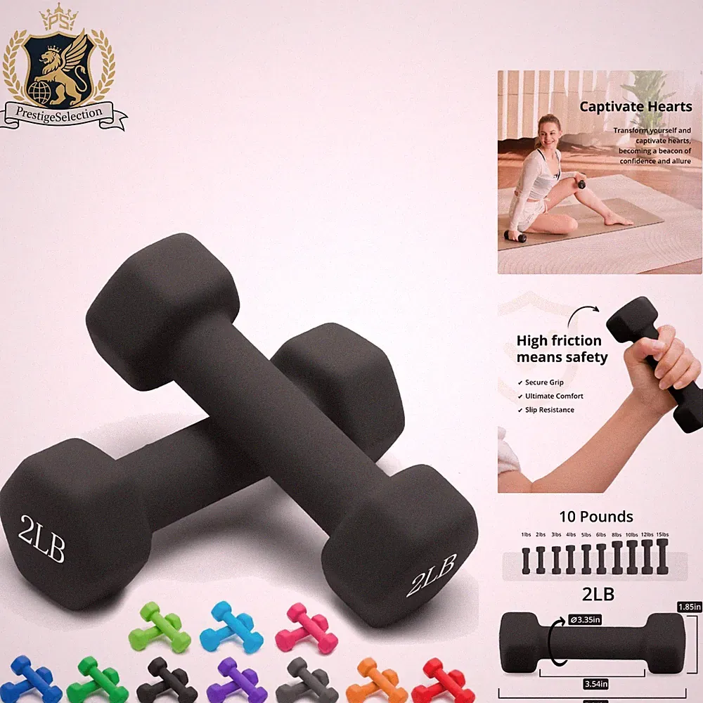 Lightweight Anti-Roll Hex Dumbbells - 2 Piece Set, 1-15 LB, Comfortable Grip