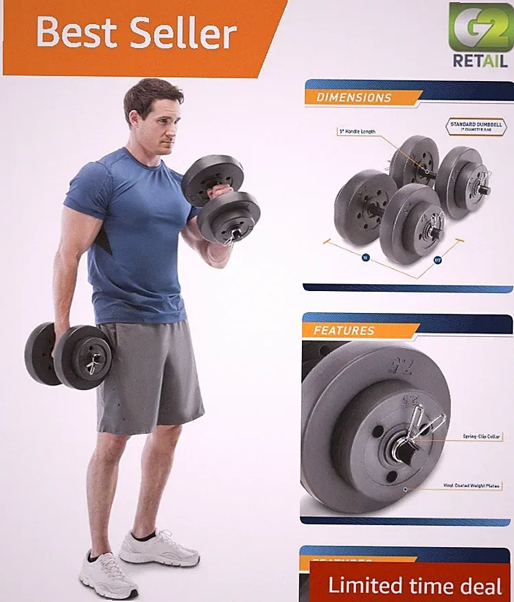 Lightweight & Durable Adjustable Dumbbell Set for Strength Training - 41 lbs