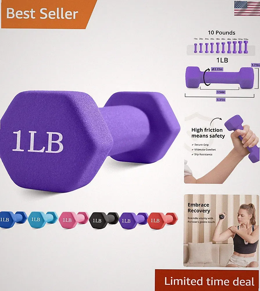 Lightweight Neoprene Dumbbells, 1LB-3LB - Ergonomic, Anti-Slip for Home Fitness