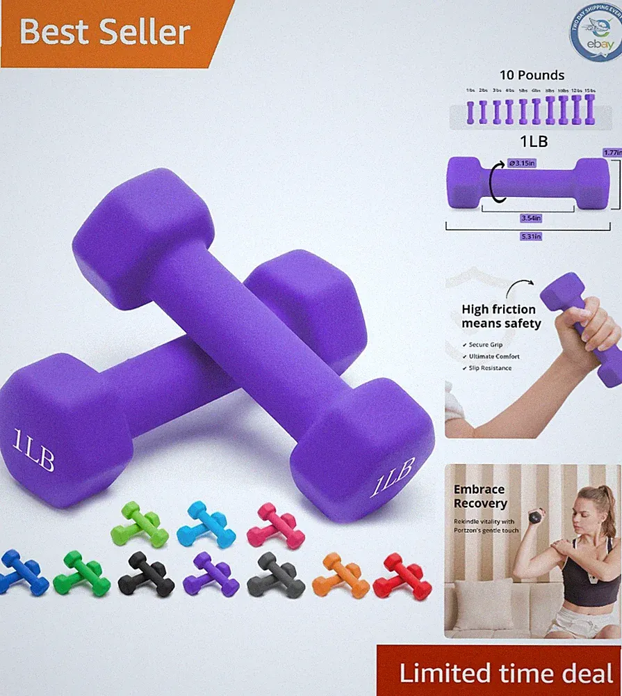 Lightweight Neoprene Dumbbells Set of 2 1 LB - Perfect for Home Workouts