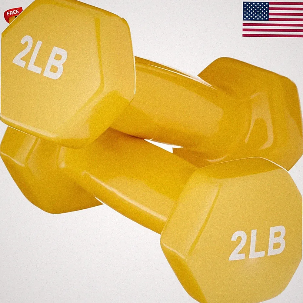 Lightweight Vinyl-Coated Dumbbell Pair - 2 Lbs Each with Non-Roll Design