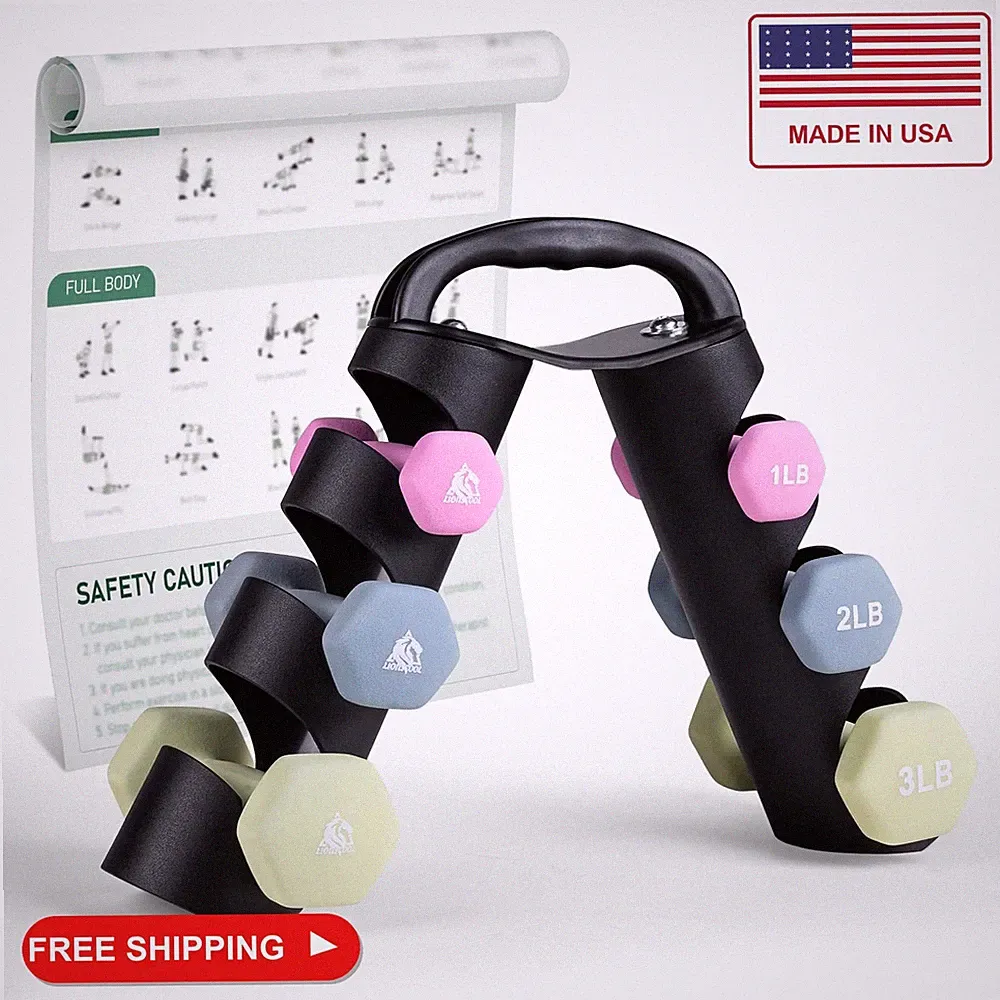 LIONSCOOL 1LB 2LB 3LB Pair Neoprene Coated Dumbbell Set with Rack