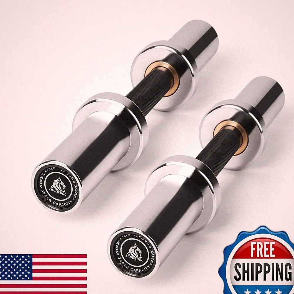 LIONSCOOL Loadable Dumbbell Bar Handle 16" Silver Chrome for 2" Standard Plates