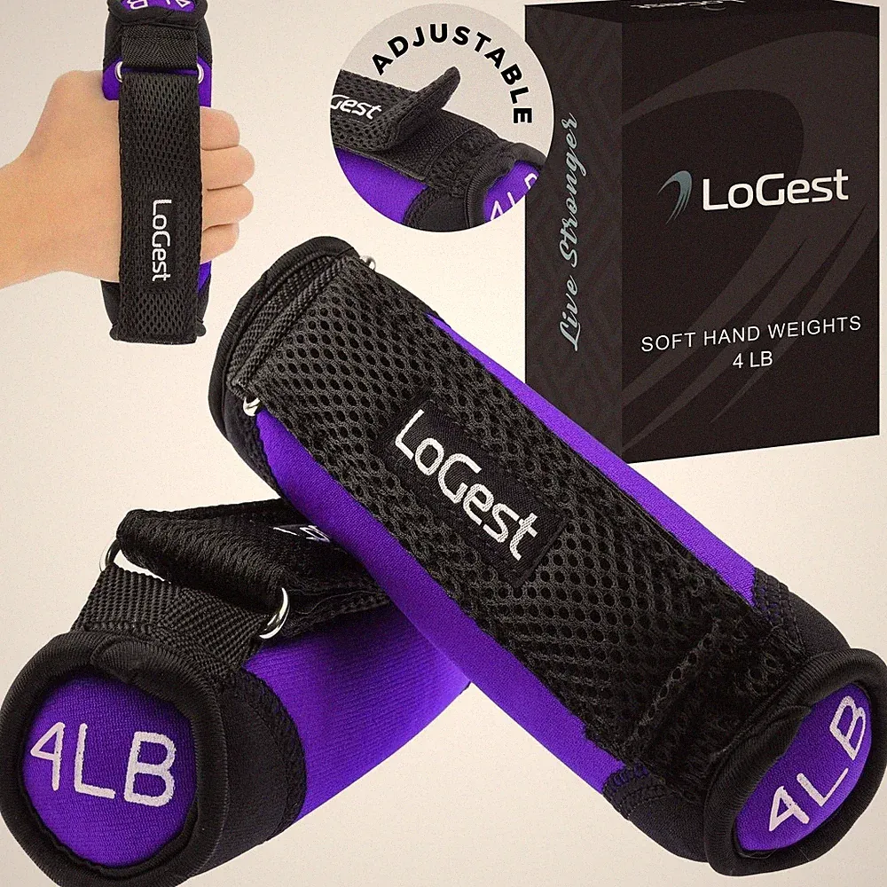 LoGest Soft Hand Weights Adjustable Straps 1lb 2lb 3lb 4lb Comfortable Dumbbells