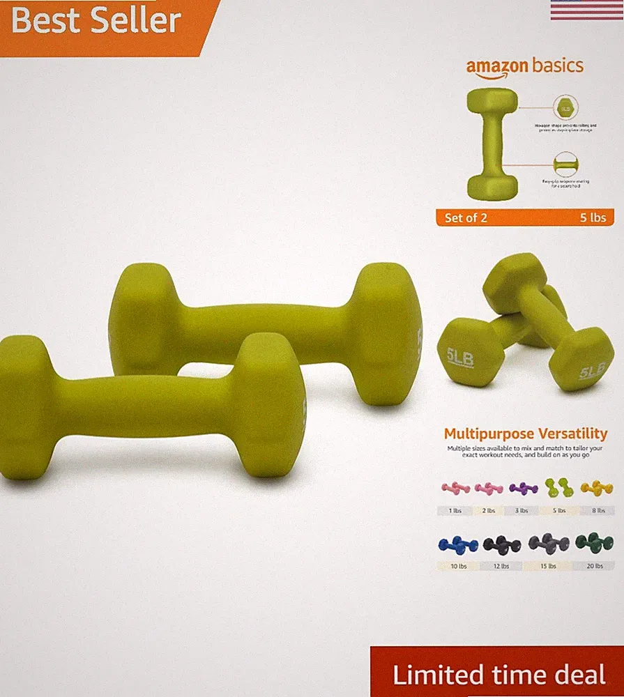 Long-Lasting Neoprene Coated Dumbbell - Versatile - Green - 5-Pound, Set of 2